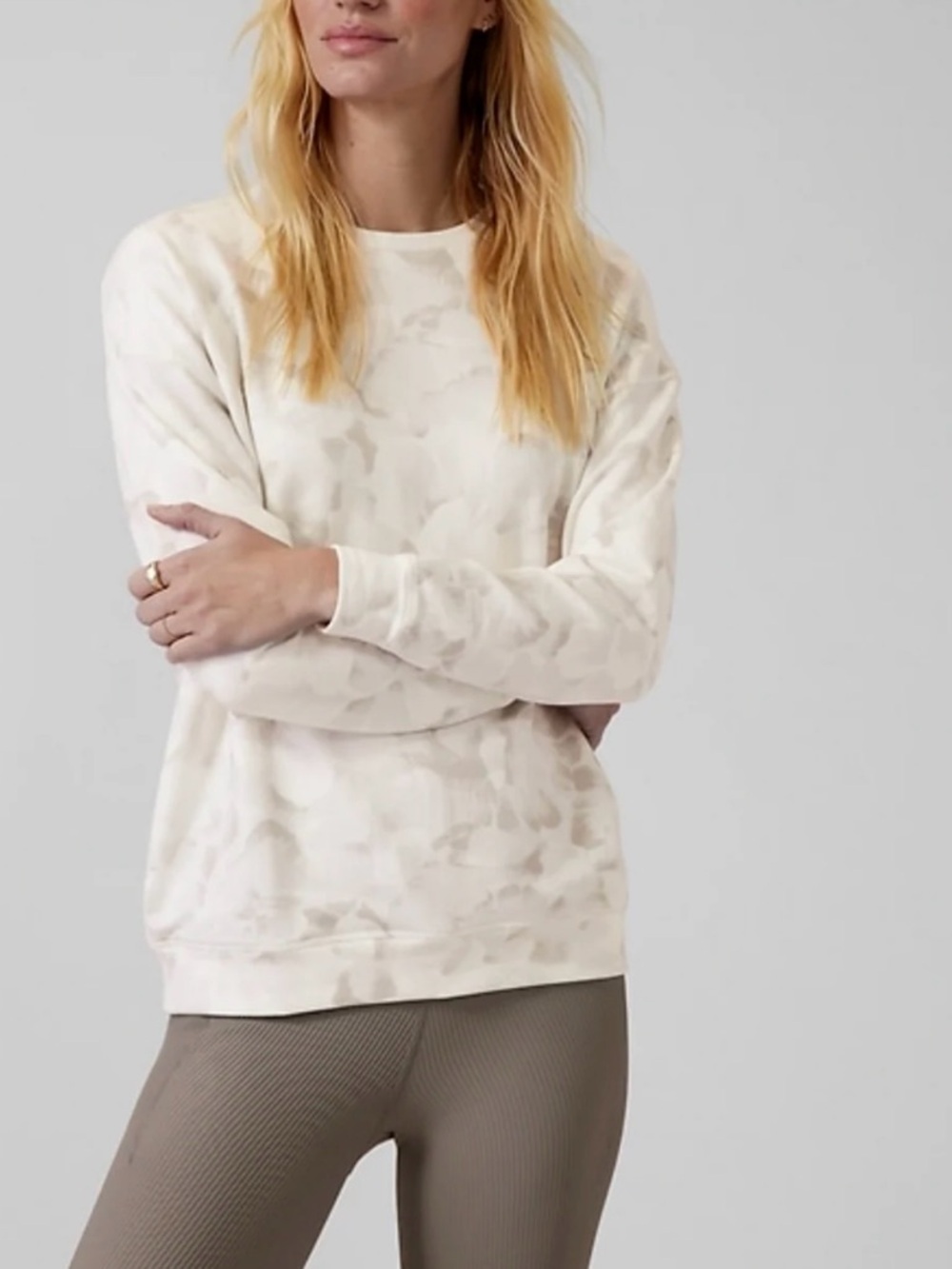 Athleta Balance Pullover Printed Chakra Floral Buff Grey Athleisure Sweatshirt
